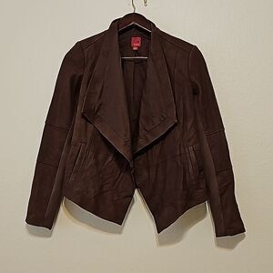 G.I.L.I Open Cascading Front Brown Tonal Printed Leather Jacket size 4